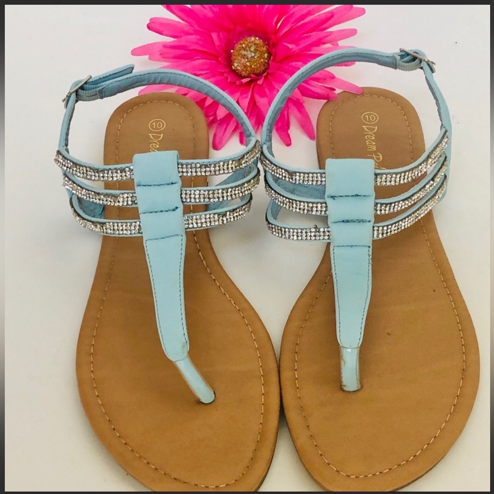 Rhinestone jeweled thong sandals sky blue adjustable~vacation! EUC Dream Pairs